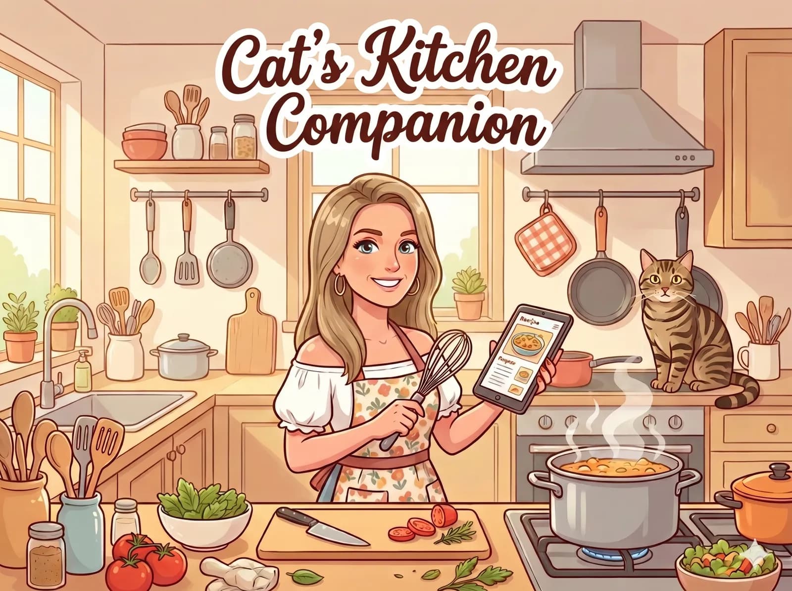 Cat's Kitchen Companion — Cat cooking in her kitchen